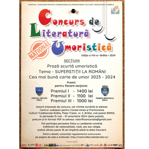 Consiliul Județean Brăila organizează Concursul Național de Literatură Umoristică