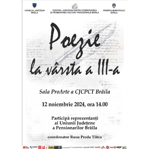 &quot;Poezie la vârsta a treia&quot; - eveniment cultural dedicat seniorilor, pe 12 noiembrie