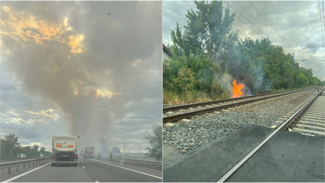 Galerie Foto Trafic deviat de pe Autostrada A2 din cauza incendiilor de vegetație. Circulația spre București, oprită între Sărulești și Lehliu