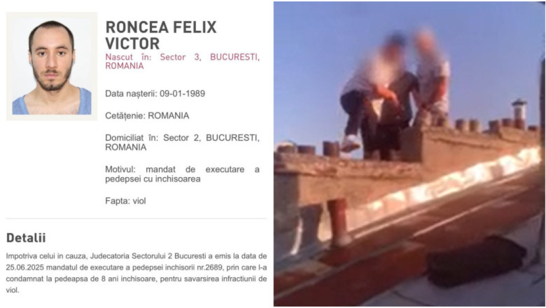 Bărbat dat în urmărire națională, prins pe acoperișul unei clădiri din Capitală. Fusese condamnat la 8 ani de închisoare pentru viol