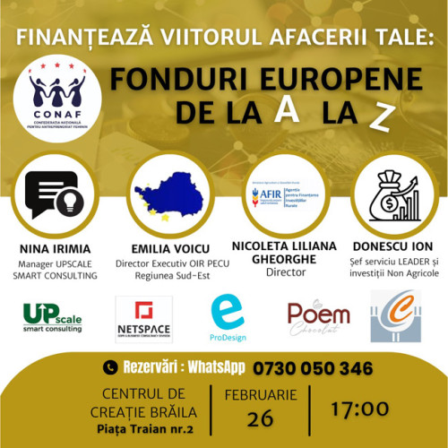 Conaf Braila organizează eveniment de informare despre finanțarea afacerilor prin fonduri europene